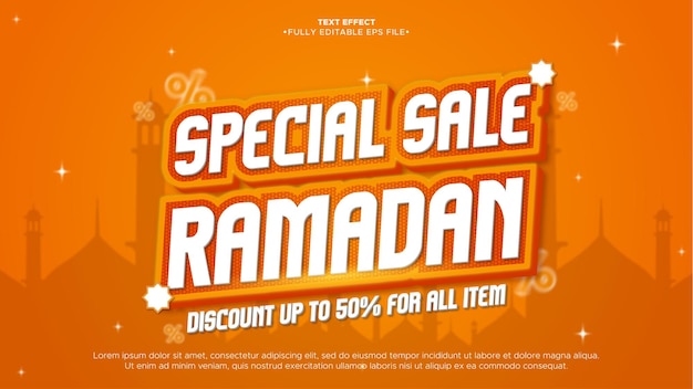 Efecto de texto de promoción de venta especial de Ramadán