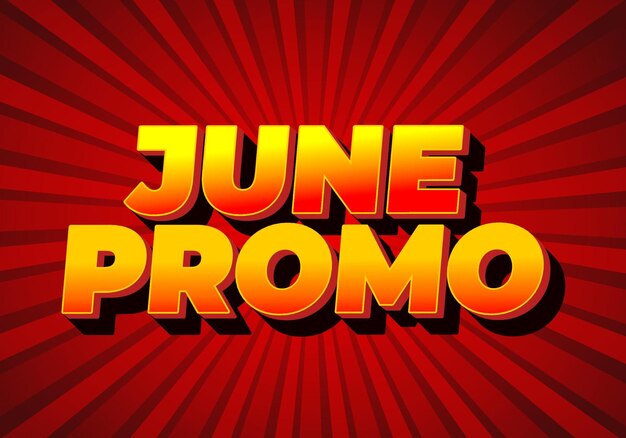Efecto de texto promocional de junio en aspecto 3D con colores llamativos