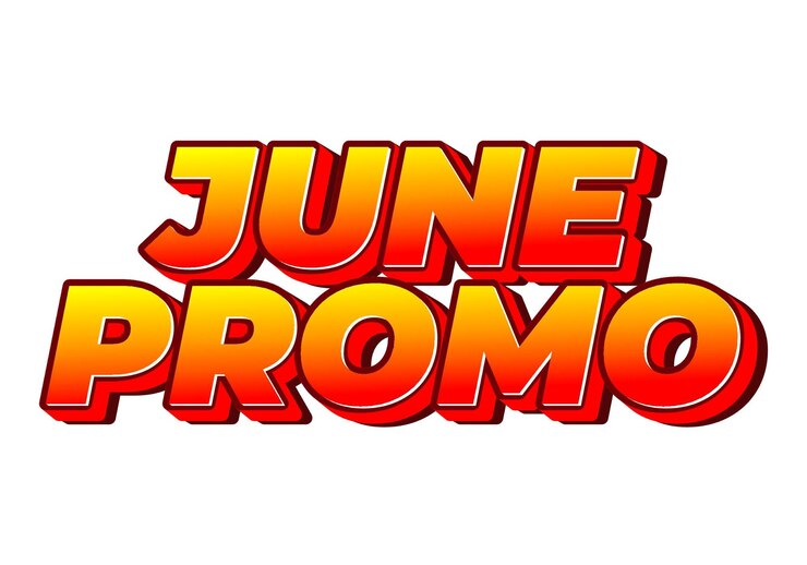 Vector efecto de texto promocional de junio en aspecto 3d con colores llamativos
