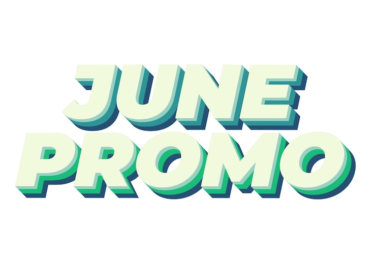 Vector efecto de texto promocional de junio en aspecto 3d con colores llamativos