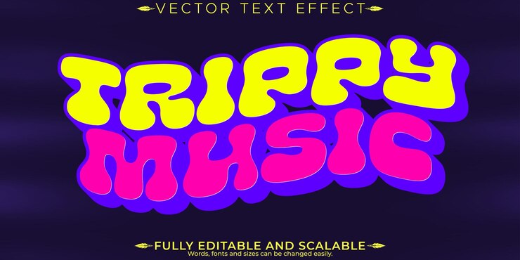 Vector efecto de texto psicodélico trippy estilo de texto de hongo editable