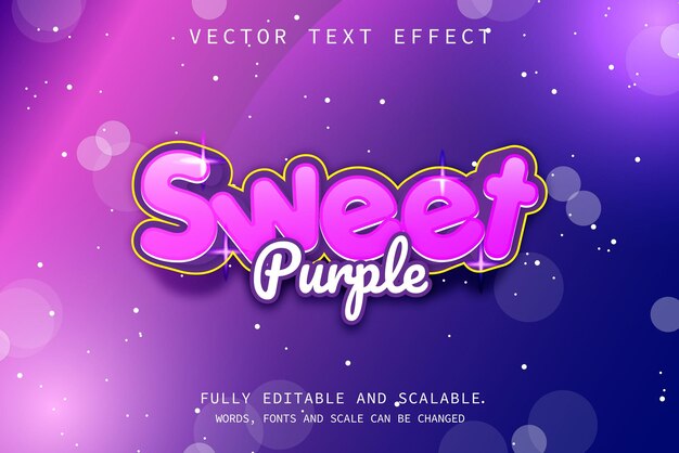 Vector efecto de texto púrpura dulce fondo bokeh púrpura