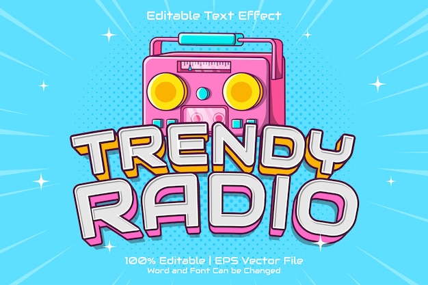 Vector efecto de texto de radio de moda estilo de dibujos animados editable