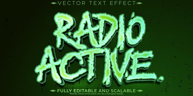 Vector efecto de texto radioactivo editable estilo de fuente 3d tóxico y peligroso personalizable
