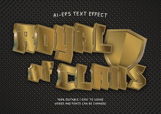 Vector efecto de texto real de clanes con estilo clásico de lujo dorado