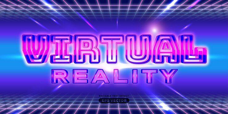Vector efecto de texto de realidad virtual con tema retro realista concepto de luz de neón para el afiche de volante de moda y la promoción de plantillas de pancartas