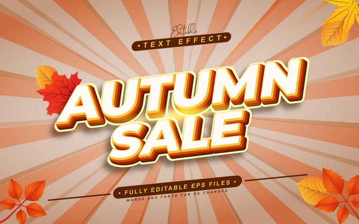 Vector efecto de texto de rebajas de otoño con adornos de hojas.