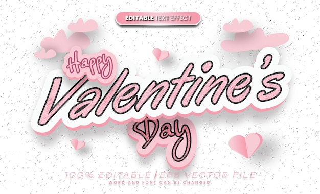 Efecto de texto de recorte 3D Estilo de texto de feliz valentín Efecto de fuente lindo