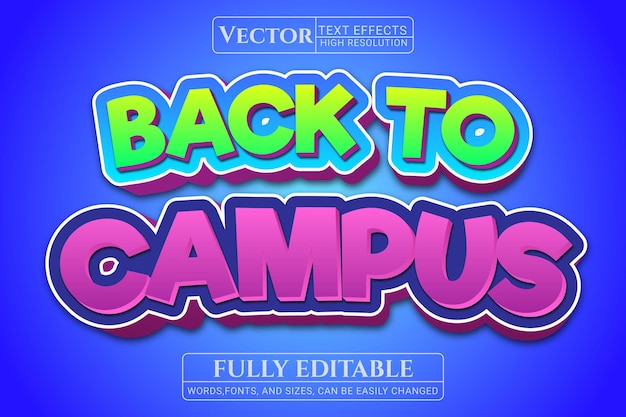 Vector efecto de texto de regreso al campus