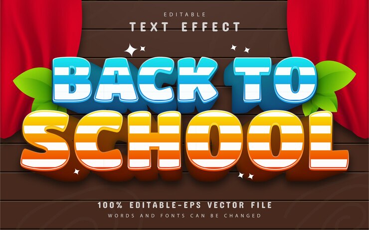 Vector efecto de texto de regreso a la escuela editable