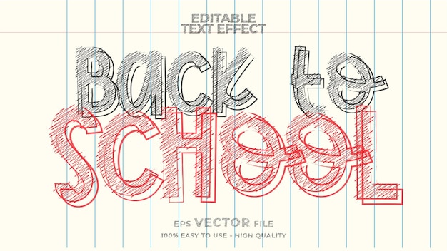 Vector efecto de texto de regreso a la escuela estilo de texto de doodle de marcador editable