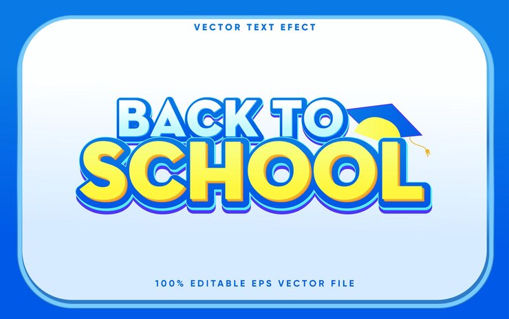 Vector efecto de texto de regreso a la escuela fondo azul