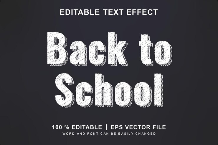 Vector efecto de texto de regreso a la escuela pizarra editable y estilo de texto de tiza