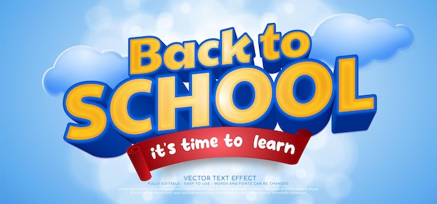 Efecto de texto de regreso a la escuela de vector