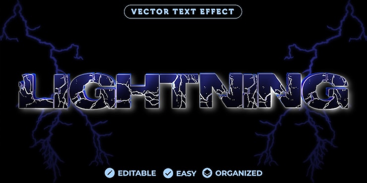 Vector efecto de texto relámpagoefecto de texto de fuente totalmente editable