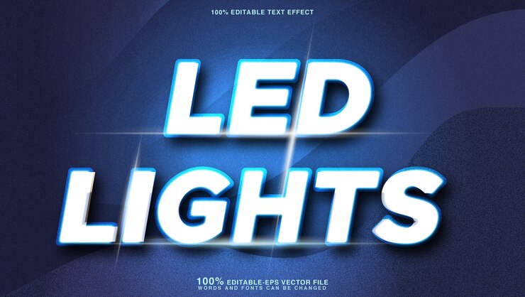 Vector efecto de texto resplandor de luces led blancas