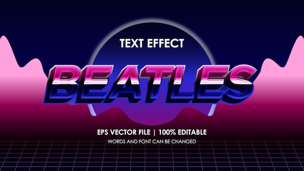 Efecto de texto retro de los beatles colorido editable