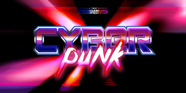 Efecto de texto retro cyberpunk futurista editable estilo clásico de los años 80 con antecedentes experimentales ideal para publicaciones en redes sociales de volantes de afiches con el toque radical de los años 80
