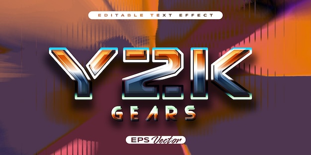 Efecto de texto retro editable Y2K con engranajes de estilo clásico futurista de los años 80