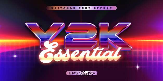 Efecto de texto retro editable Y2K con el estilo clásico futurista de los años 80 esencial