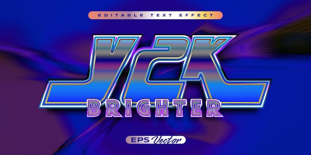 Efecto de texto retro editable Y2K con estilo clásico futurista de los años 80 más brillante