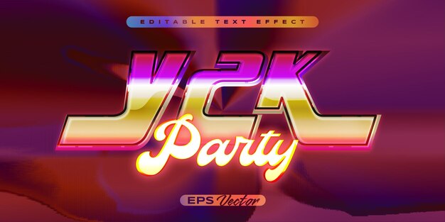 Efecto de texto retro editable Y2K con fiesta de estilo clásico futurista de los años 80