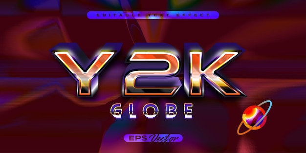 Efecto de texto retro editable Y2K con globo de estilo clásico futurista de los años 80