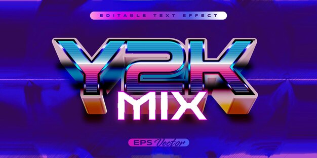 Efecto de texto retro editable Y2K con una mezcla de estilo clásico futurista de los años 80