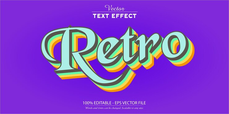 Vector efecto de texto retro estilo de texto de color editable