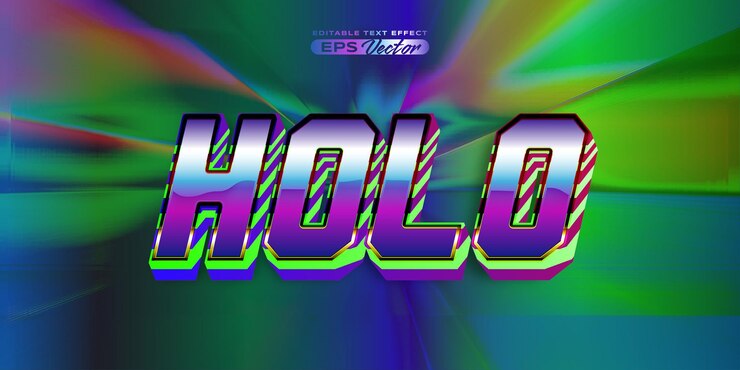 Vector efecto de texto retro holo futurista editable estilo clásico de los años 80 con antecedentes experimentales ideal para publicaciones en redes sociales de volantes de afiches con el toque radical de los años 80