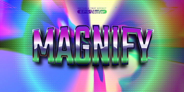 Vector el efecto de texto retro magnifica el estilo clásico editable futurista de los años 80 con un fondo experimental ideal para publicaciones en redes sociales de afiches con el toque radical de los años 80