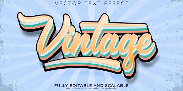 Vector efecto de texto retro vintage años 80 editable y estilo de texto antiguo