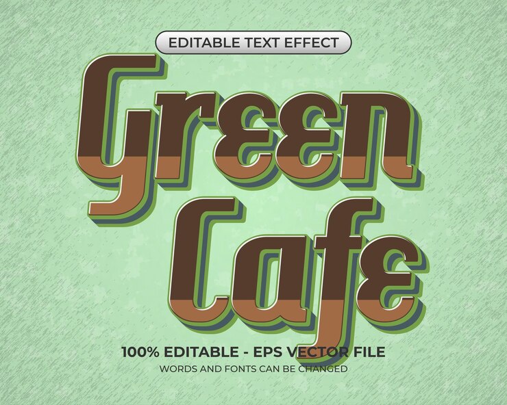 Vector efecto de texto retro vintage efecto de texto de café verde editable estilo simple y minimalista