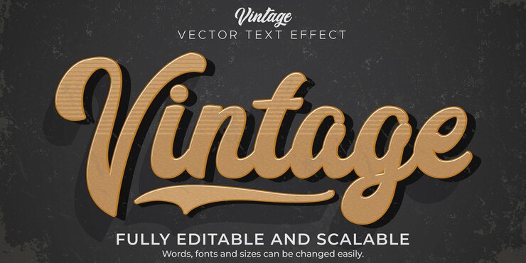 Vector efecto de texto retro, vintage, estilo de texto editable de los 70 y 80