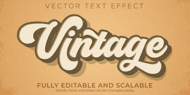 Vector efecto de texto retro, vintage, estilo de texto editable de los 70 y 80