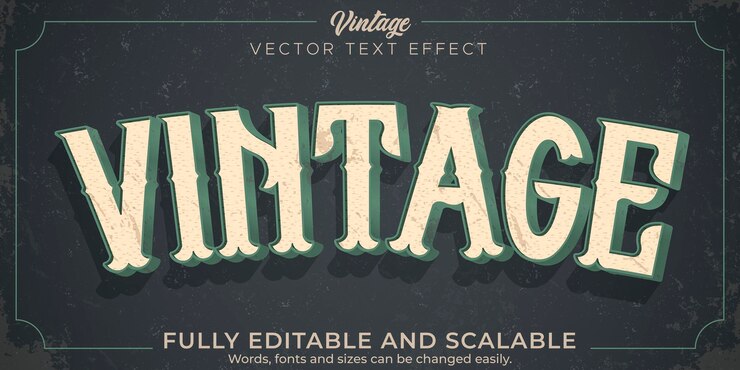 Vector efecto de texto retro, vintage, estilo de texto editable de los años 70 y 80