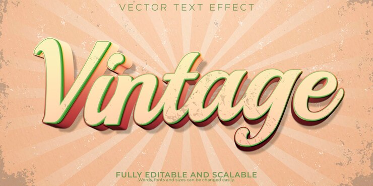 Vector efecto de texto retro vintage estilo de texto editable de los años 70 y 80