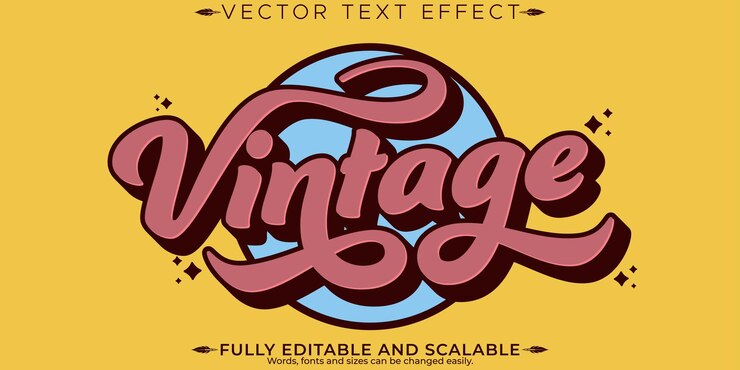 Vector efecto de texto retro vintage estilo de texto editable de los años 70 y 80