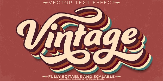 Vector efecto de texto retro vintage nostalgia editable y estilo de fuente clásico personalizable