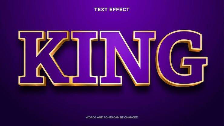 Vector efecto de texto rey editable, efecto de texto morado