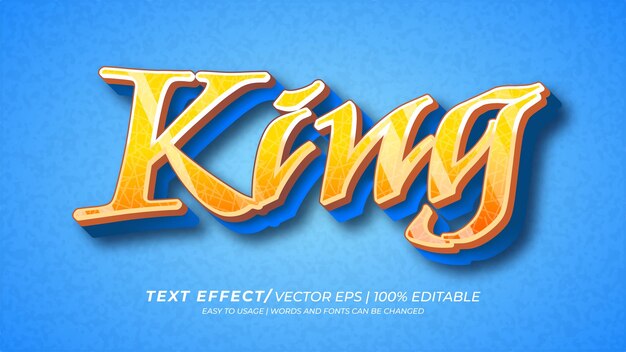 Vector efecto de texto rey con estilo de dibujos animados 3d