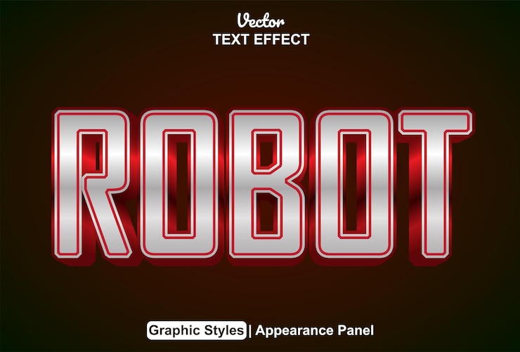 Vector efecto de texto de robot con estilo gráfico editable en color rojo.