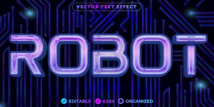 Vector efecto de texto de robotefecto de texto de fuente totalmente editable