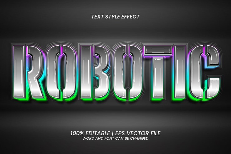 Vector efecto de texto robótico estilo de neón 3d editable