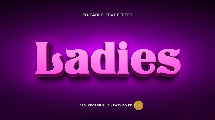 Vector efecto de texto rosa 3d estilo de texto editable para damas