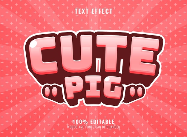 Efecto de texto rosa cerdo lindo de dibujos animados divertidos
