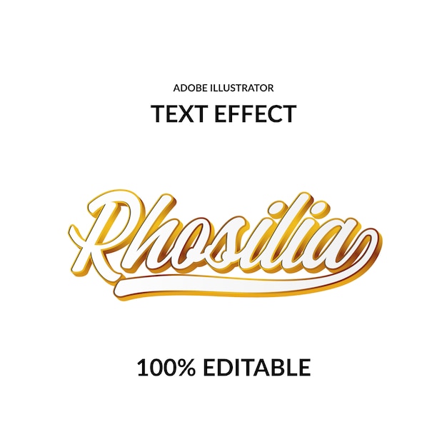 Vector efecto de texto de rosilia. elegante y lujoso esquema de color dorado 3d. carta real de cromo metalizado