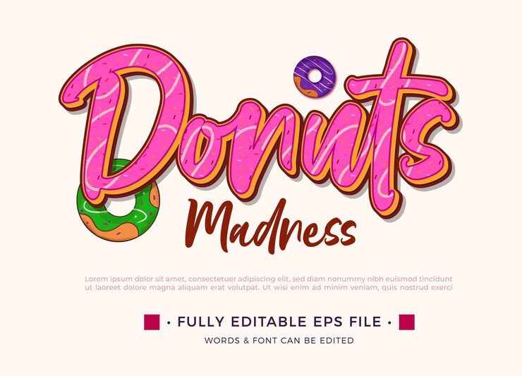Vector efecto de texto de rosquillas dulces editable