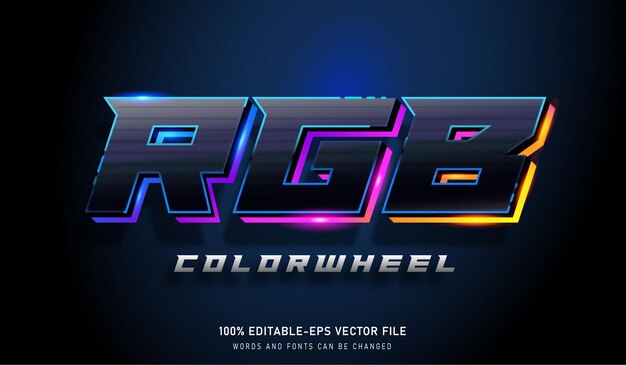 Efecto de texto de rueda de color RGB y fuente editable buenos para juegos