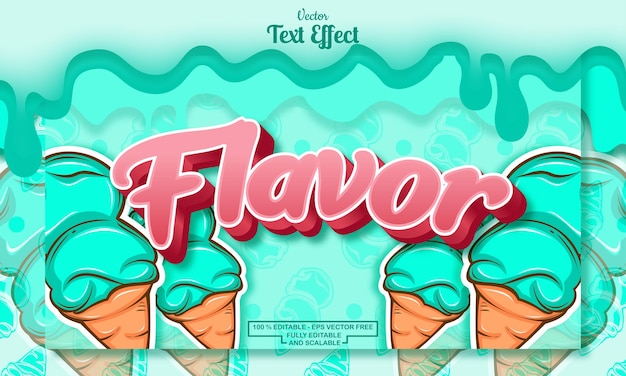 Vector efecto de texto de sabor editable en el fondo dibujado a mano del helado de menta